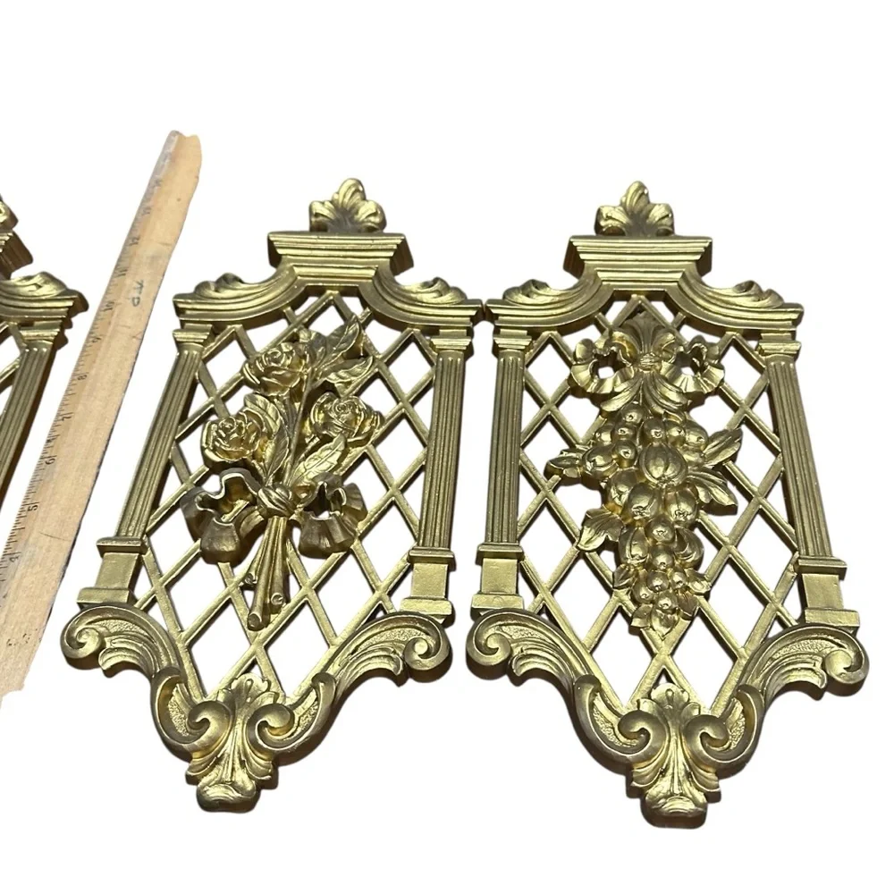 Vintage 1971 Dart Gold Wall Plaques Hollywood‎ Regency Set of 4
